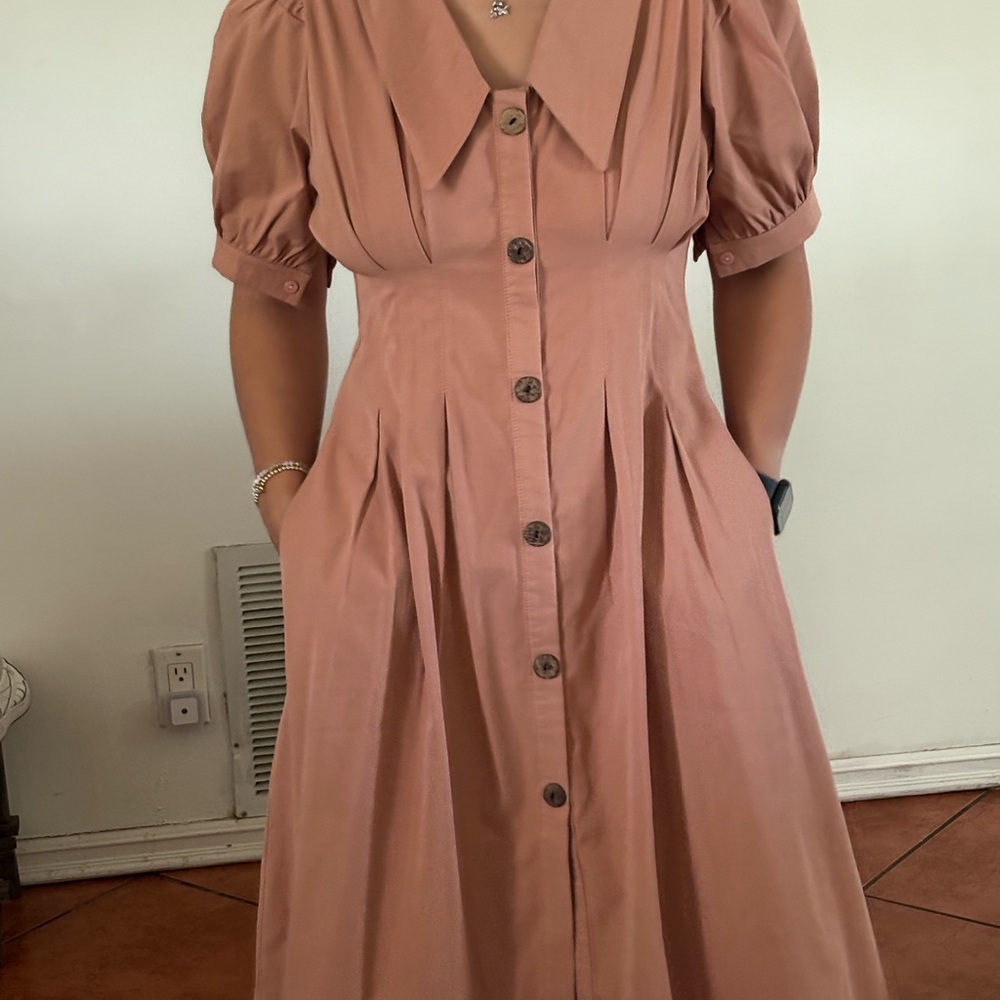 Made In Vietnam Elegant Pink Button-Down Dress